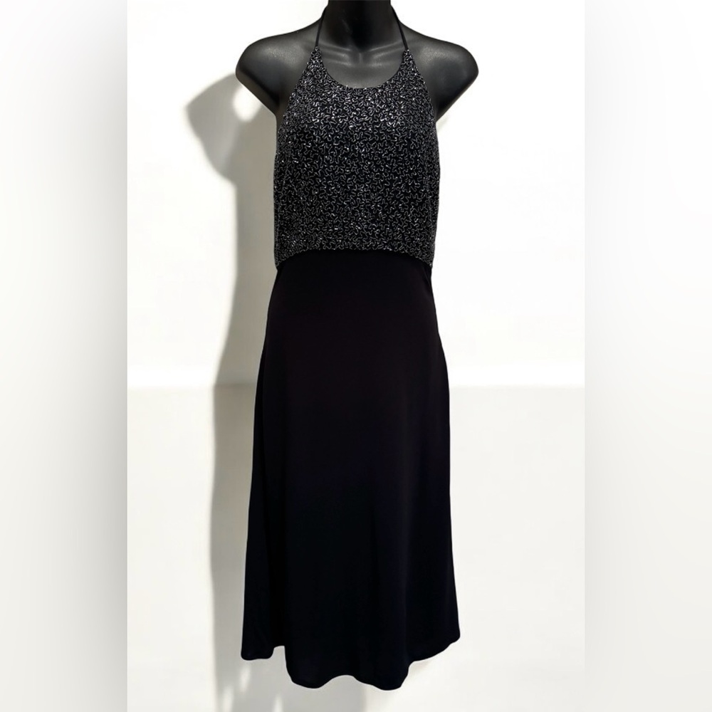 ELLEN TRACY Silk Black Formal Beaded Dress size 8